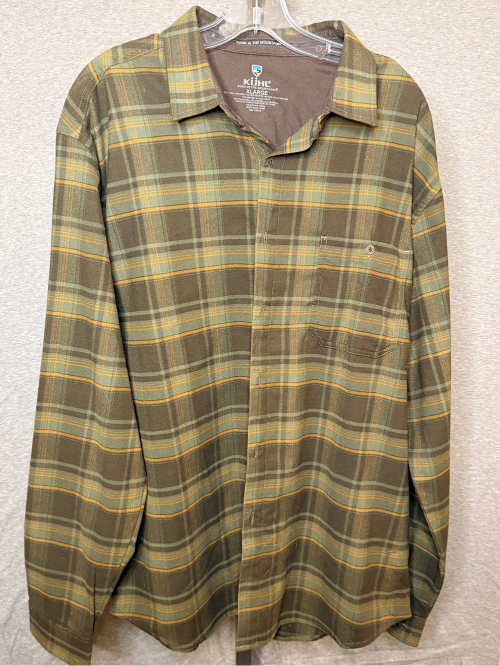 Kuhl Men's Olive and Mustard Plaid Button-Down Shirt